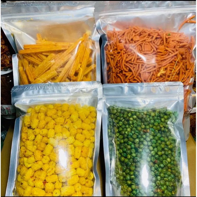 Combo 2kg 4 món đồ ăn vặt khoai tây, nui chiên bơ, bimbim que, đậu hà lan