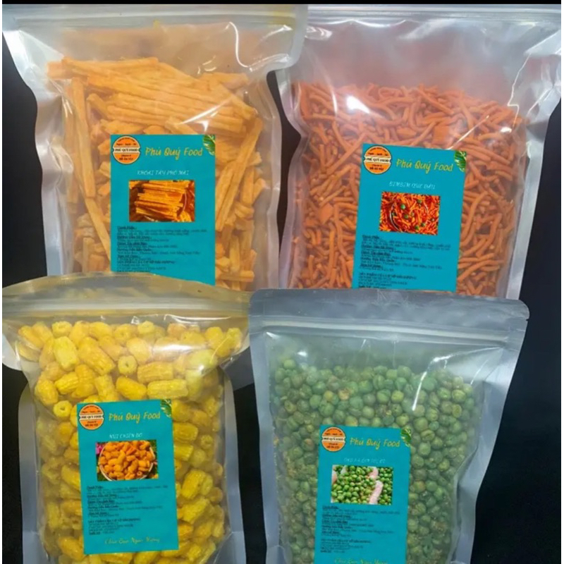 Combo 2kg 4 món đồ ăn vặt khoai tây, nui chiên bơ, bimbim que, đậu hà lan