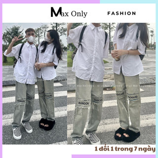 Quần bò ống rộng nữ màu xám thêu phối ở gối cực hot, quần jean đẹp nam nữ đều mặc được