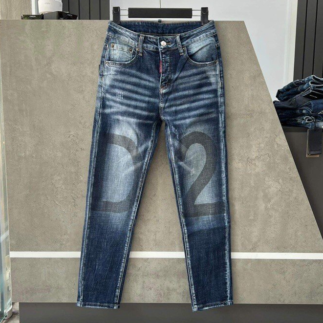 Quần Jean Nam DSQ2 Biker Slimfit Quần Bò Nam Xanh Trơn Dập Chữ D2 Phối Thêu 2 Khoá Zip Túi Hậu Boy Phố Siêu Hottrend
