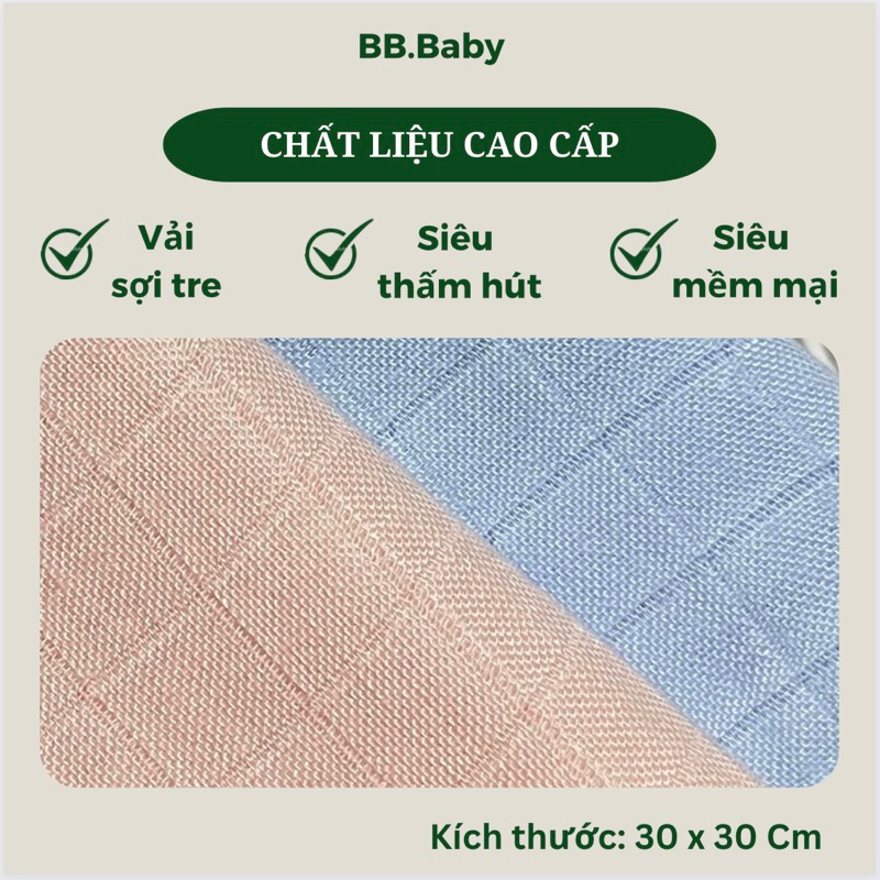 Set 5 Khăn Sữa Sợi Tre 2 Lớp Mềm Mại Màu Xanh/ Hồng/ Trắng Cho Bé Yêu, Kích Thước 30x30 Cm