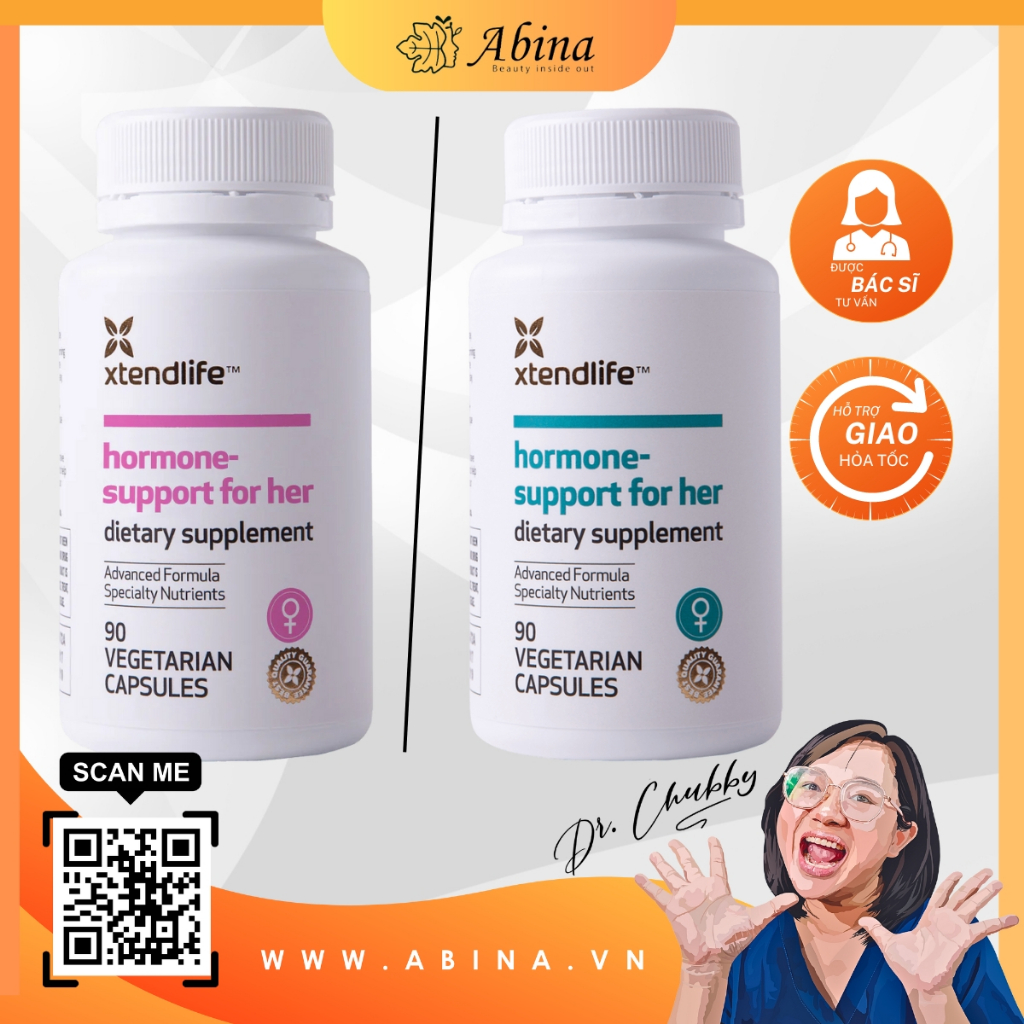 Viên bảo vệ sức khỏe nữ giới cân bằng nội tiết tố nữ Hormone Support For Her Xtend-Life – Hũ 90 Viên - Dr Chubby