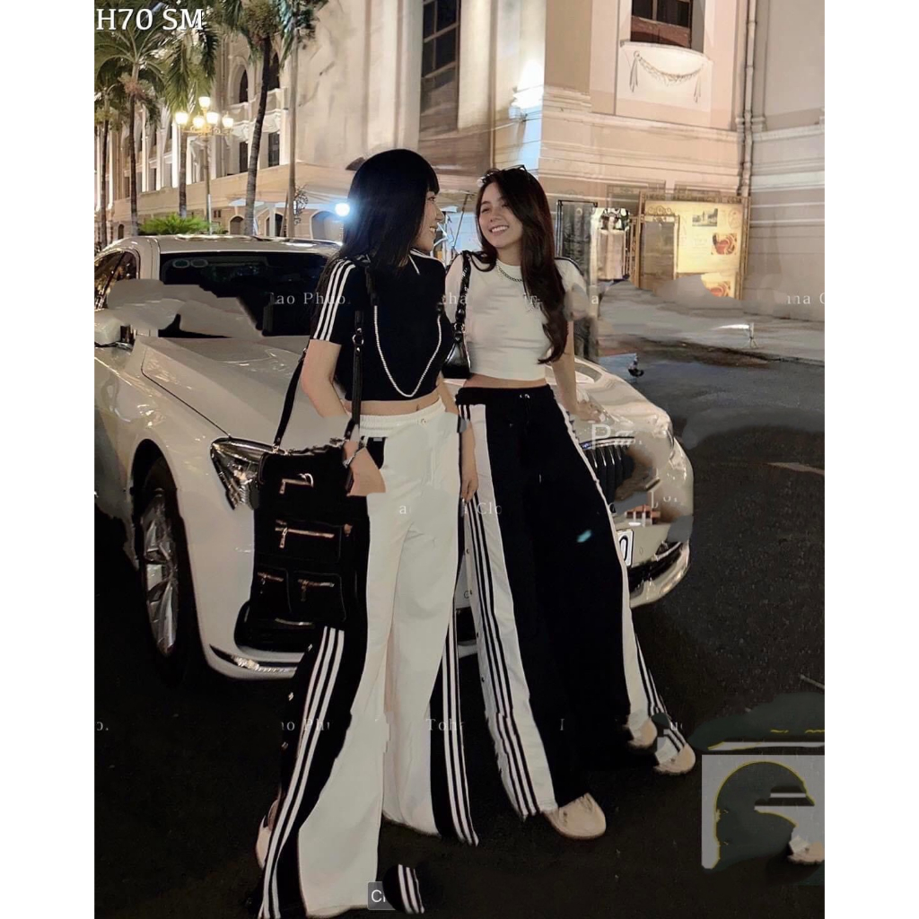 Bộ das áo crop và quần ống rộng siêu hot