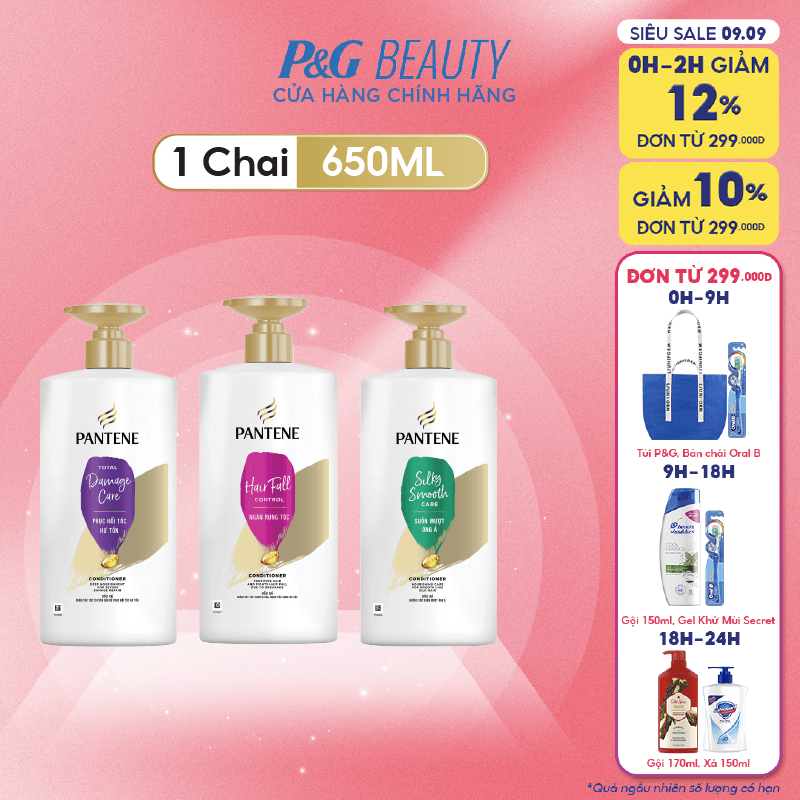 Dầu Xả PANTENE chai 650ml Ngăn Rụng Tóc / Mượt Mà Óng Ả / Chăm Sóc Hư Tổn