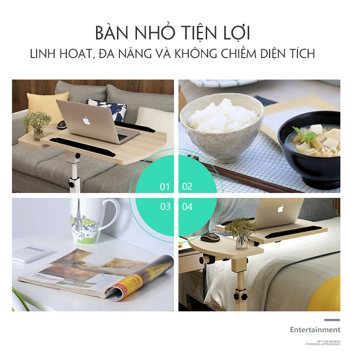 Bàn để máy tính có bánh xe di chuyển thông minh loại 1, bàn làm việc, bàn laptop