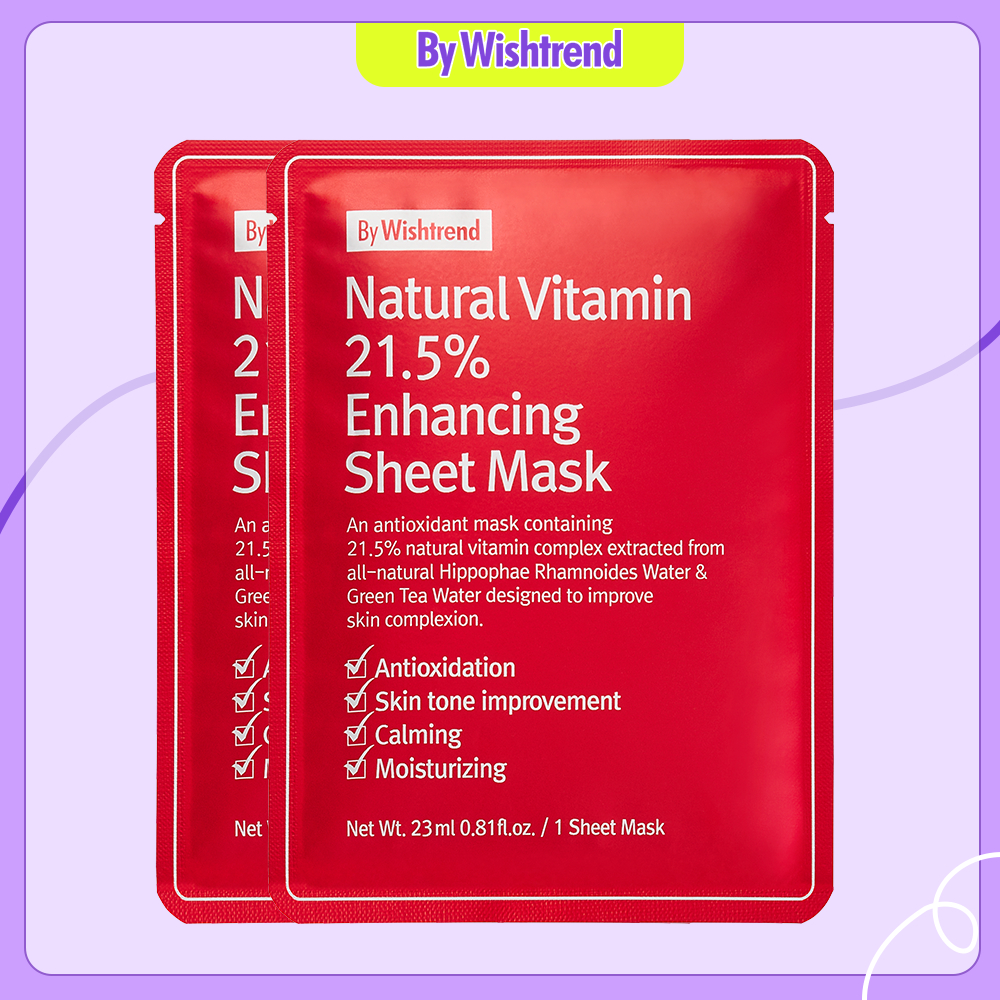 2 Mặt nạ dưỡng trắng da BY WISHTREND NATURAL VITAMIN 21.5% ENHANCING SHEET MASK 23ml