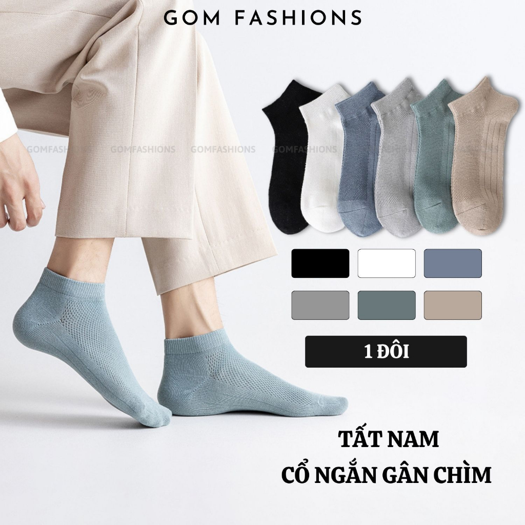 Tất nam cổ ngắn trơn GOMTAT có mặt lưới thoáng khí, chất liệu cotton mềm mại - NGANTRONLUOI-FIVE-2002-1DOI