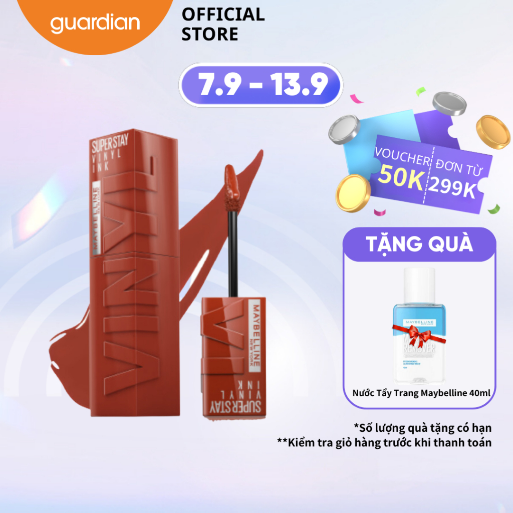 Son Kem Bóng Maybelline Super Stay Vinyl Ink #130 Extra Đỏ Nâu Đất 4.2ml