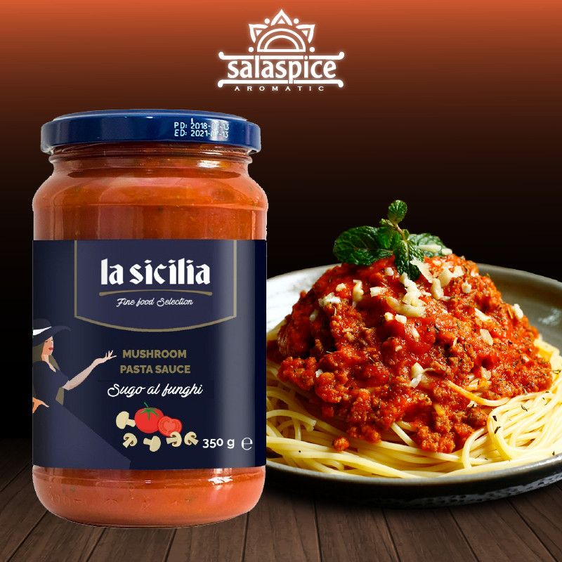 Sốt Cà Chua và Nấm Mushroom Pasta Sauce LA SICILIA nhập khẩu Ý hủ 350gr dùng chế biến các món pasta ,mì ý, pizza