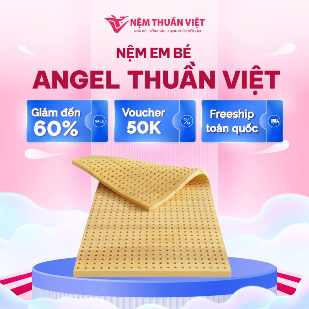 Nệm em bé Angel Thuần Việt - Nệm cao su thiên nhiên cho bé - Nệm ngủ cho bé an toàn, cao cấp