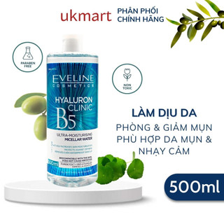 Nước Tẩy Trang Eveline Hyaluron Clinic B5 Và Tinh Chất Rau Má Làm Dịu, Dưỡng Ẩm Và Phục Hồi Da 500ML