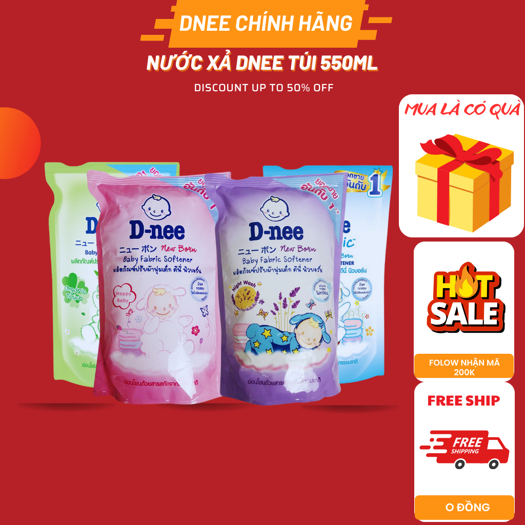 ComBo 4 Túi Nước Xả Làm Mềm Vải Cho Bé Dnee New Born 550ml