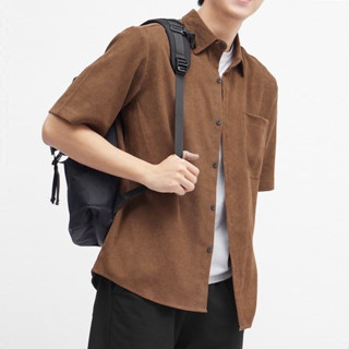 Áo Sơ Mi Nam Nhung Tăm Ngắn Tay Cao Cấp VICENZO, Áo Dài Tay Nam Cổ Sơ Mi Chất Nhung Mềm Mịn