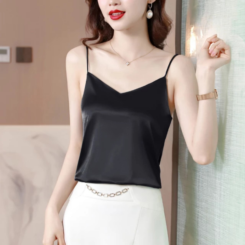 Áo 2 dây lụa cổ tim mặc trong Vest, Blazer, Áo lụa hai dây Bigsize - AO0003