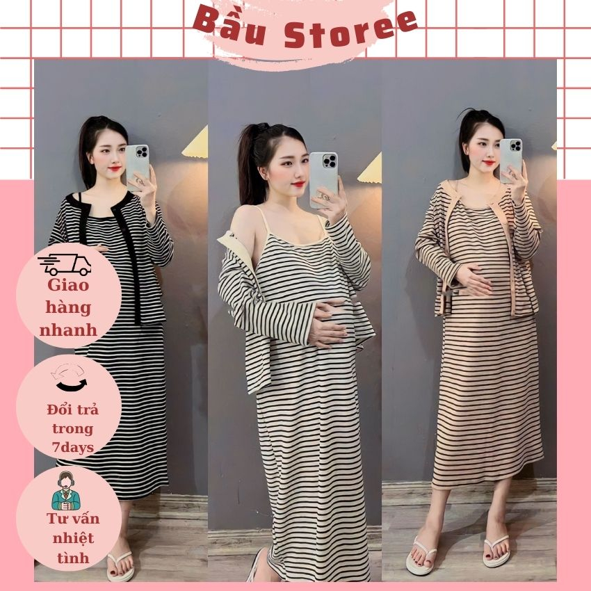 SET VÁY BẦU 2 DÂY GÂN TĂM KẺ THU ĐÔNG V283 ĐIỆU ĐÀ ĐÁNG YÊU CHO MẸ BẦU