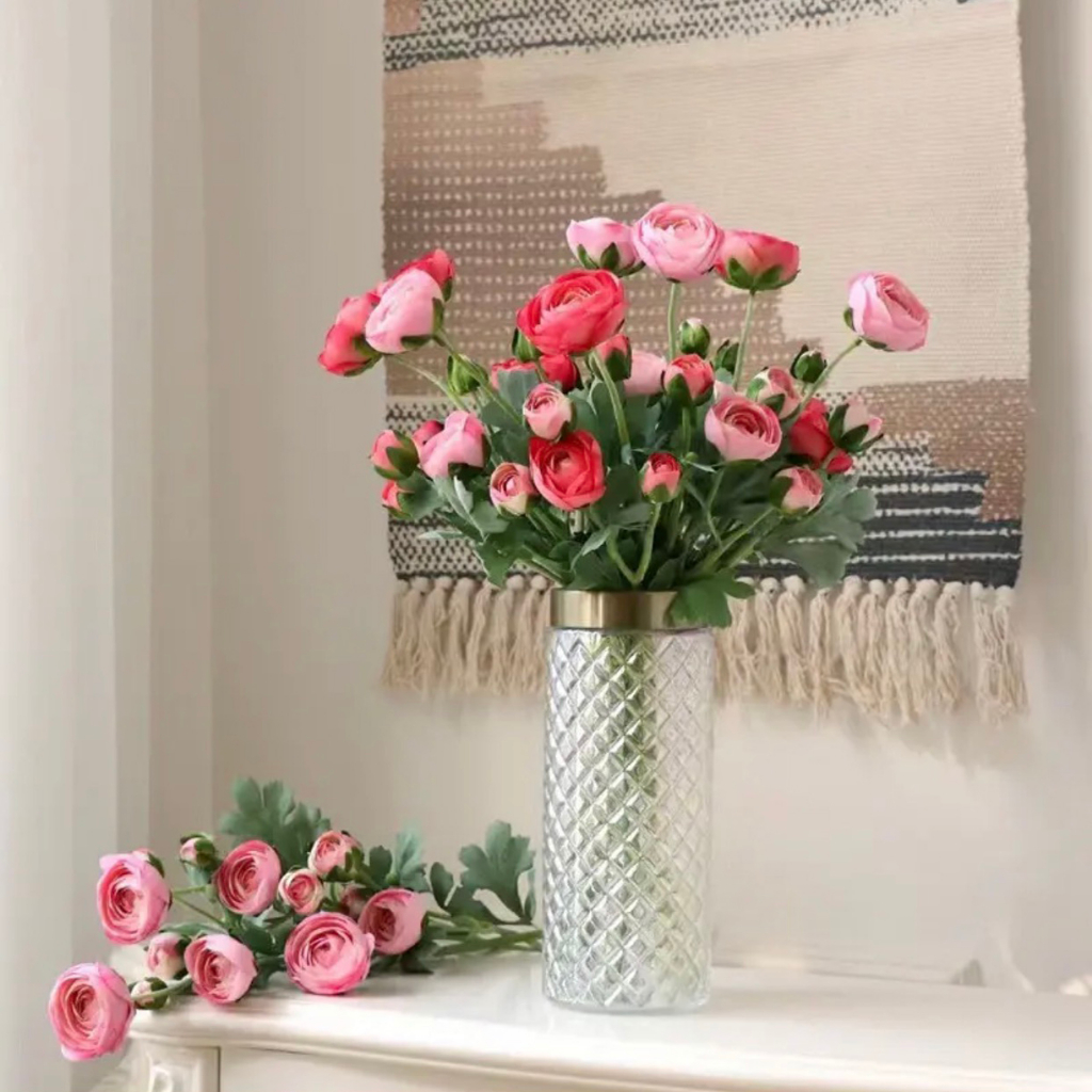 Hoa giả- Hoa Trà Mao lương thân phấn cao cấp 1 cành 5 bông  decor, trang trí nhà cửa