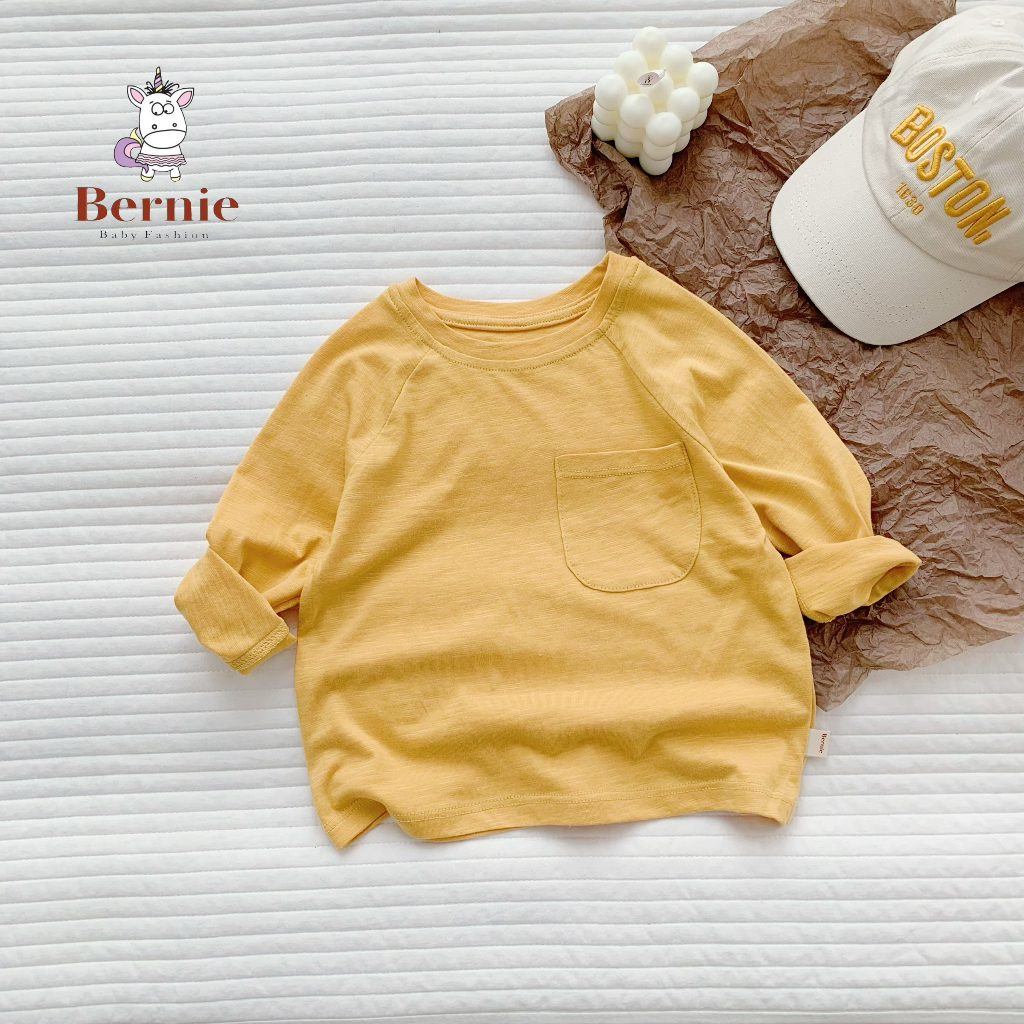 Áo phông dài tay bé trai bé gái, áo thun trơn dài tay màu trắng đen vàng xanh cam xám nâu 8 đến 25kg SHUSHI