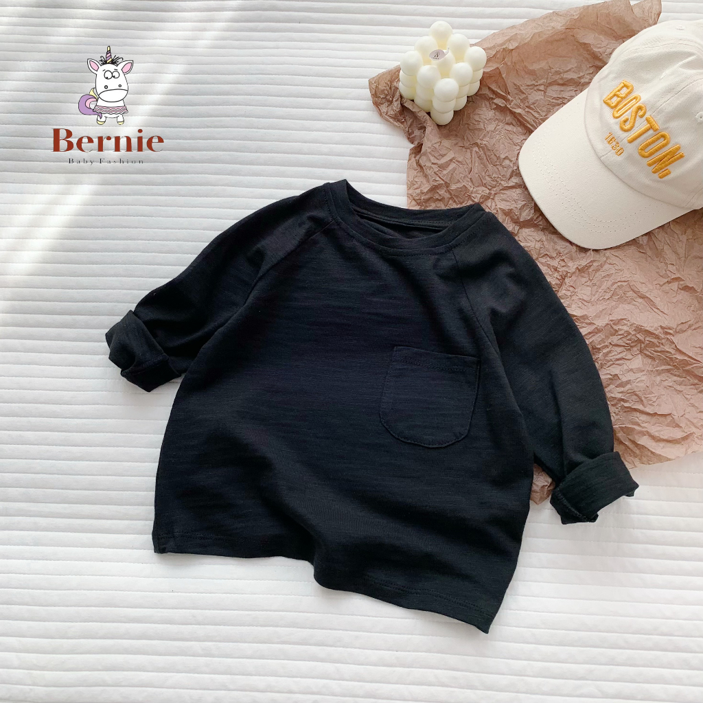 Áo phông dài tay bé trai bé gái, áo thun trơn dài tay màu trắng đen vàng xanh cam xám nâu 8 đến 25kg SHUSHI