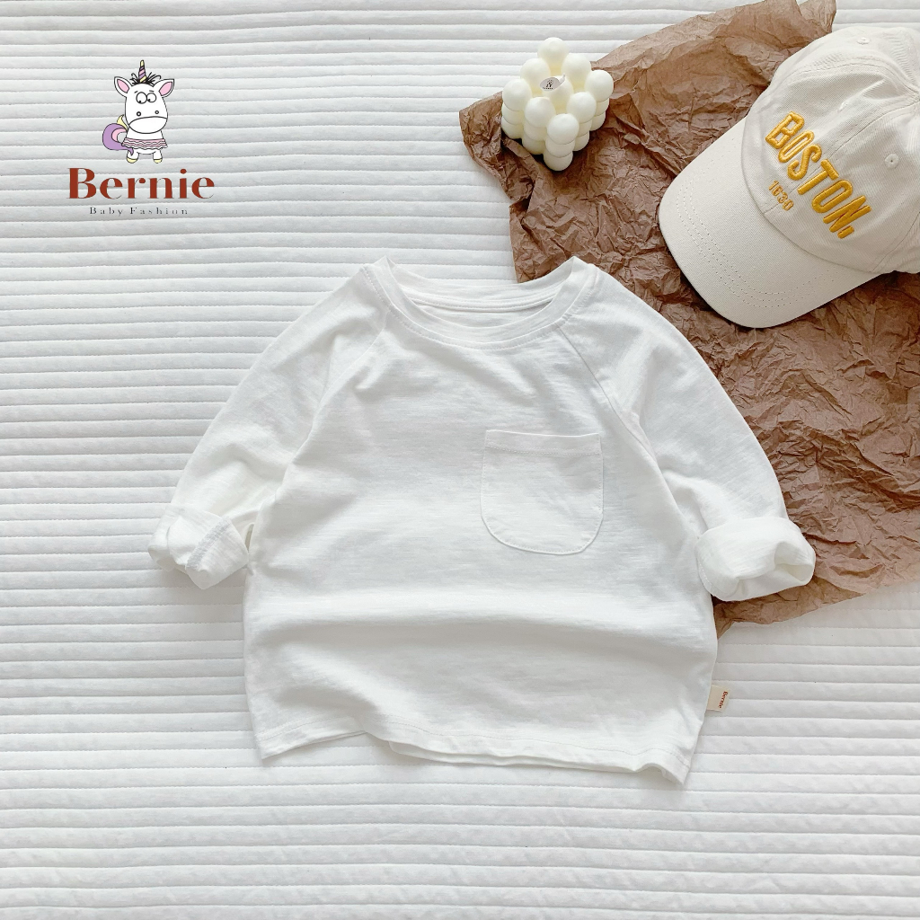 Áo phông dài tay bé trai bé gái, áo thun trơn dài tay màu trắng đen vàng xanh cam xám nâu 8 đến 25kg SHUSHI