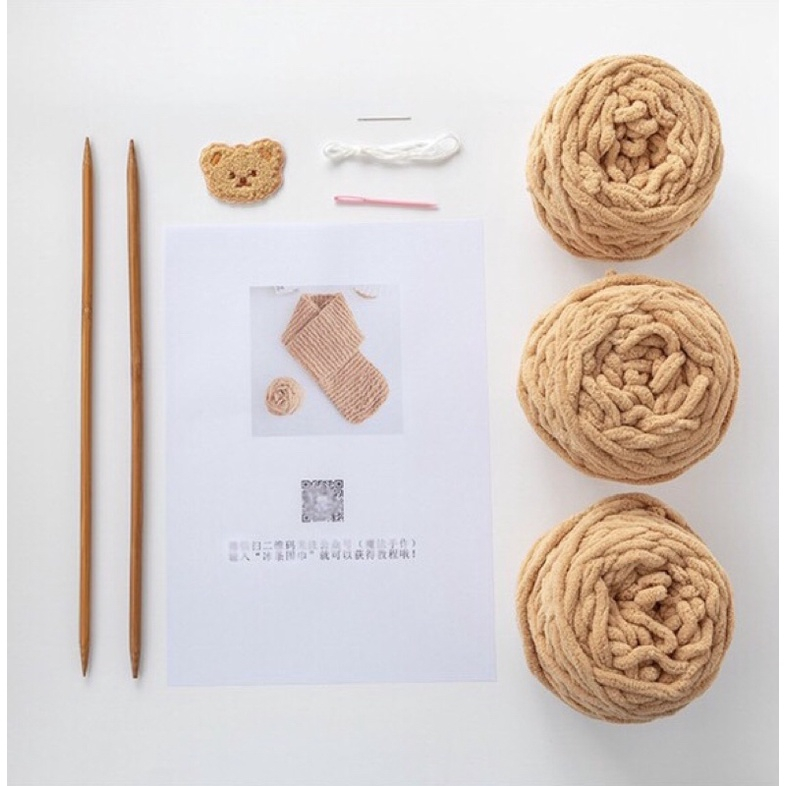 Set nguyên liệu đan khăn len bông sữa kèm video hướng dẫn chi tiết