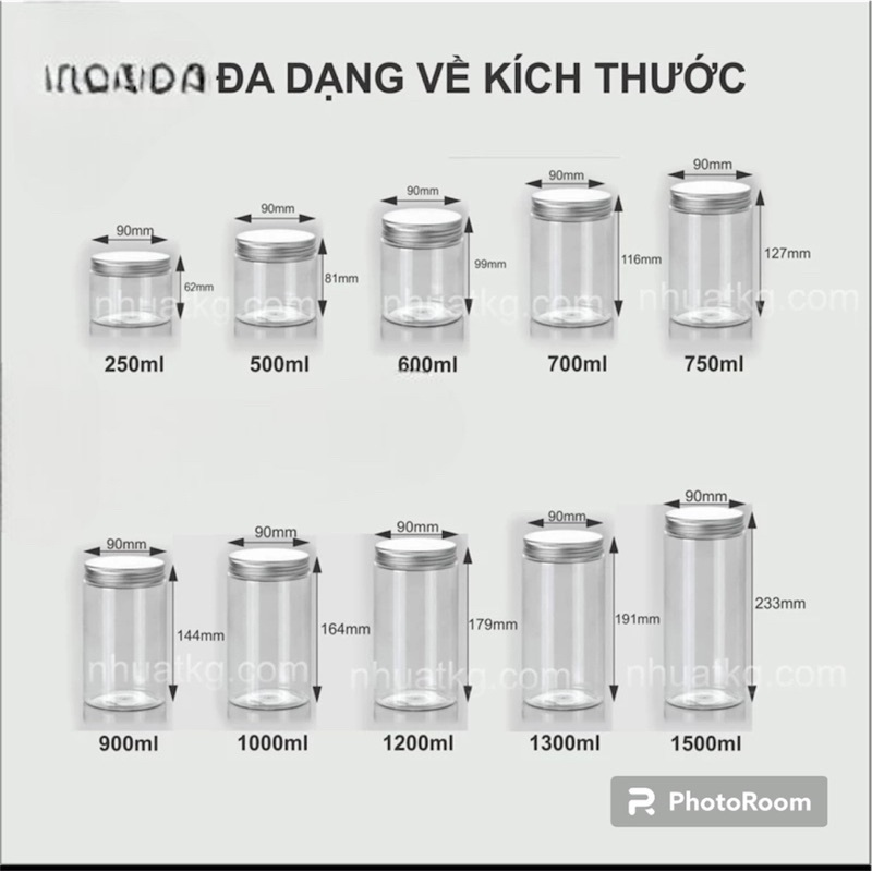 Hủ nhựa pet 1500ml hàng dày đáy cao kèm nắp vặn nhôm/nhựa