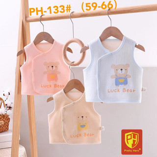 Áo Gile trẻ sơ sinh bé trai, bé gái lót nỉ siêu mềm, mịn, hình gấu may mắn(Size cho bé 3-9kg, Mã PH-133)