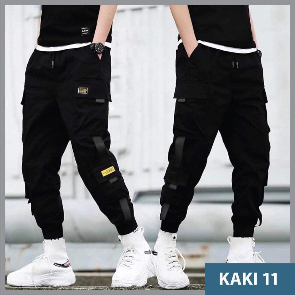 Quần jogger túi hộp màu đen túi hộp in hoạ tiết, Quần dài jogger nam thoải mái chất vải kaki y hình 