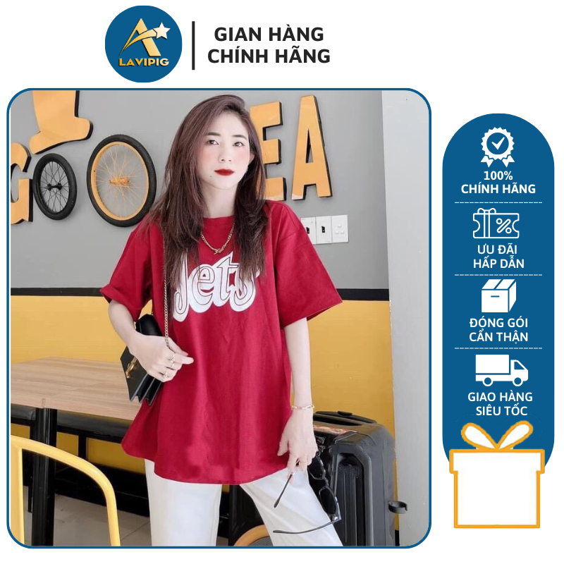 Set Áo Thun LAVIPIG Tay Lỡ In Chữ Jets Đỏ Mix Quần Cullote Kaki Suông Màu Trắng Hot Hit X042