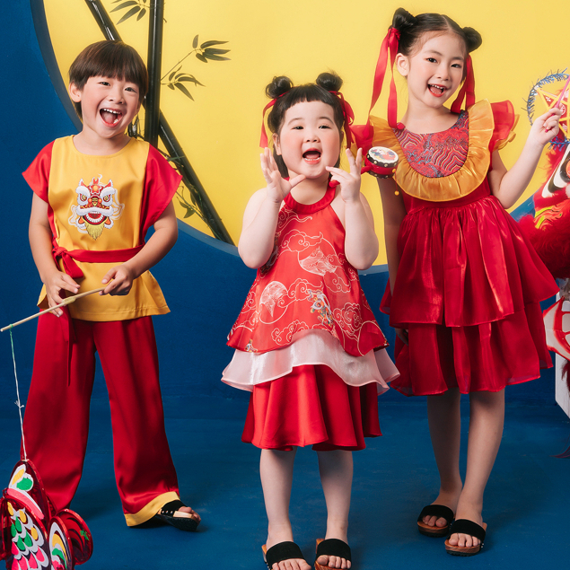 Set yếm trung thu bé gái ILABY cổ yếm phối tơ chân váy lụa cao cấp cho bé 10-34kg