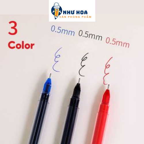 Bút gel ngòi 0.5mm màu đen đỏ xanh
