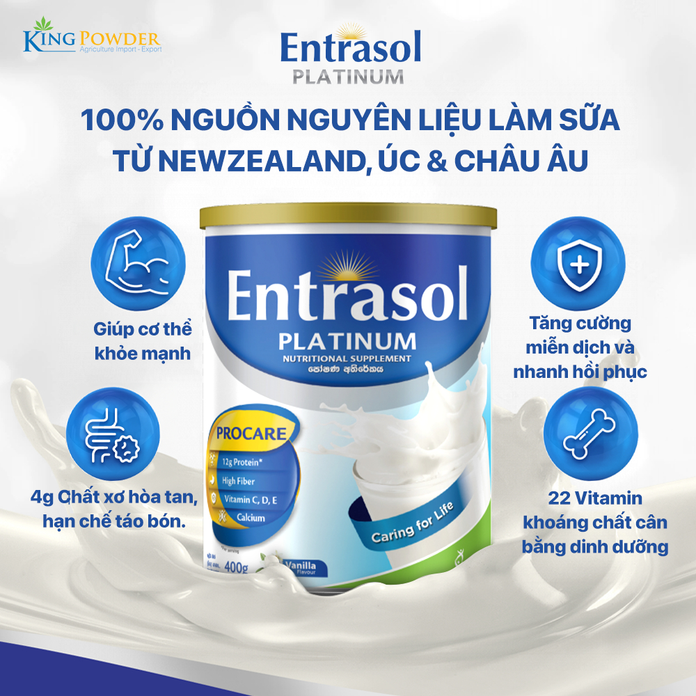 Sữa dinh dưỡng cho người trưởng thành Entrasol Platinum Hộp 400g, Sữa Bột giúp tăng cường miễn dịch, cân bằng dinh dưỡng