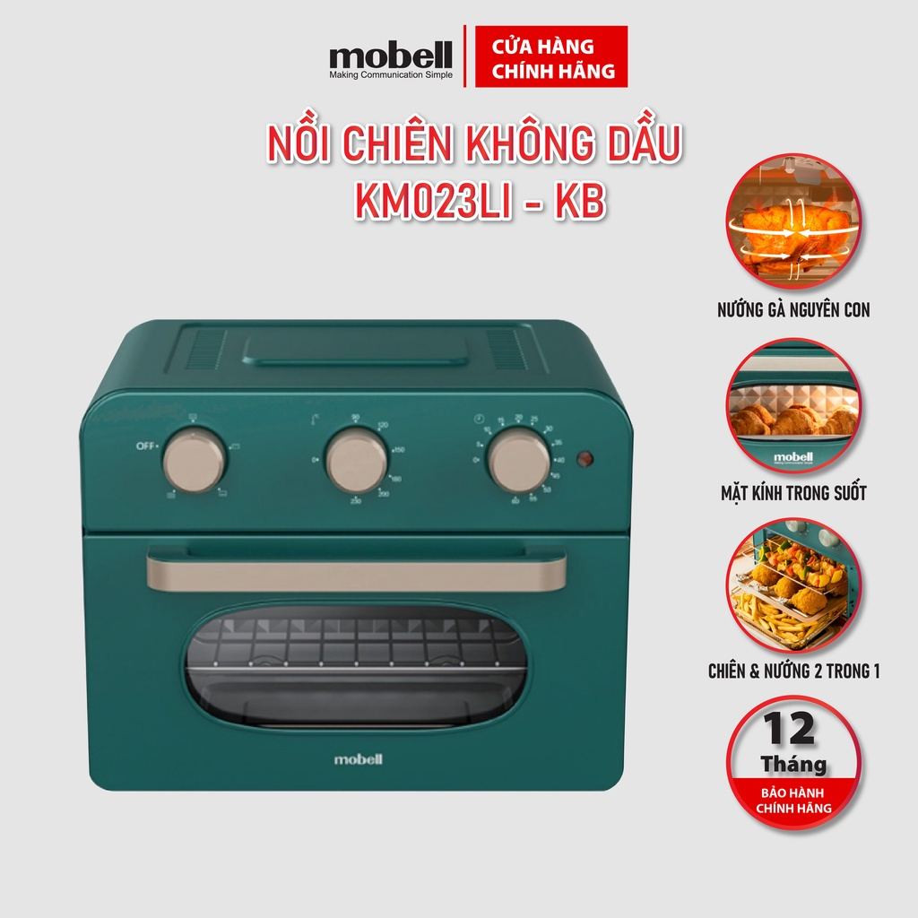 Nồi Chiên Không Dầu Kiêm Lò Nướng Mobell KMO23LI-KB-OL Dung tích 20L Chính Hãng Công Suất 1500W Mặt Kính Trong Suốt