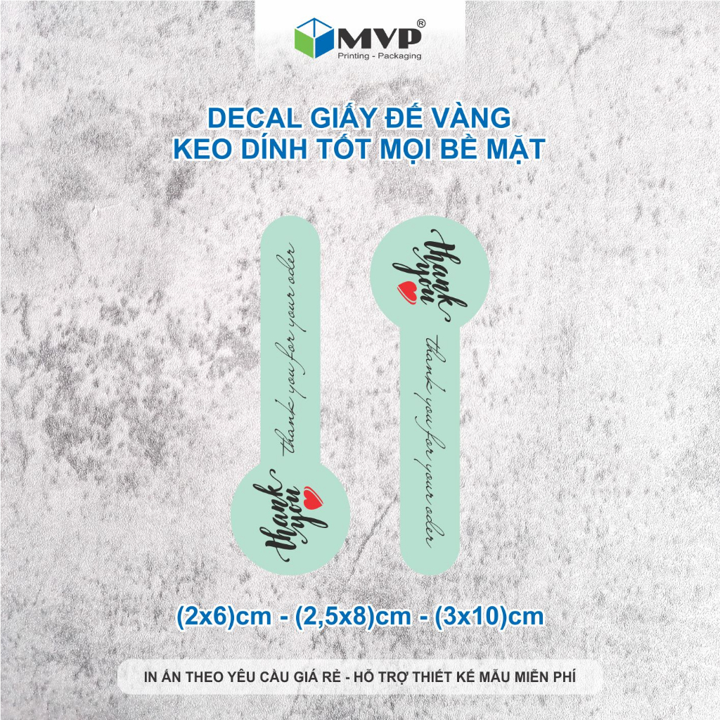 Tem dán thank you dài, tem dán niêm phong chai hộp nhiều màu pastel, Decal giấy cán màng OPP mờ