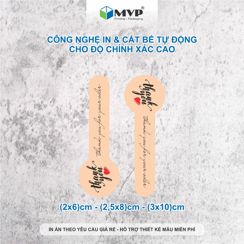 Tem dán thank you dài, tem dán niêm phong chai hộp nhiều màu pastel, Decal giấy cán màng OPP mờ