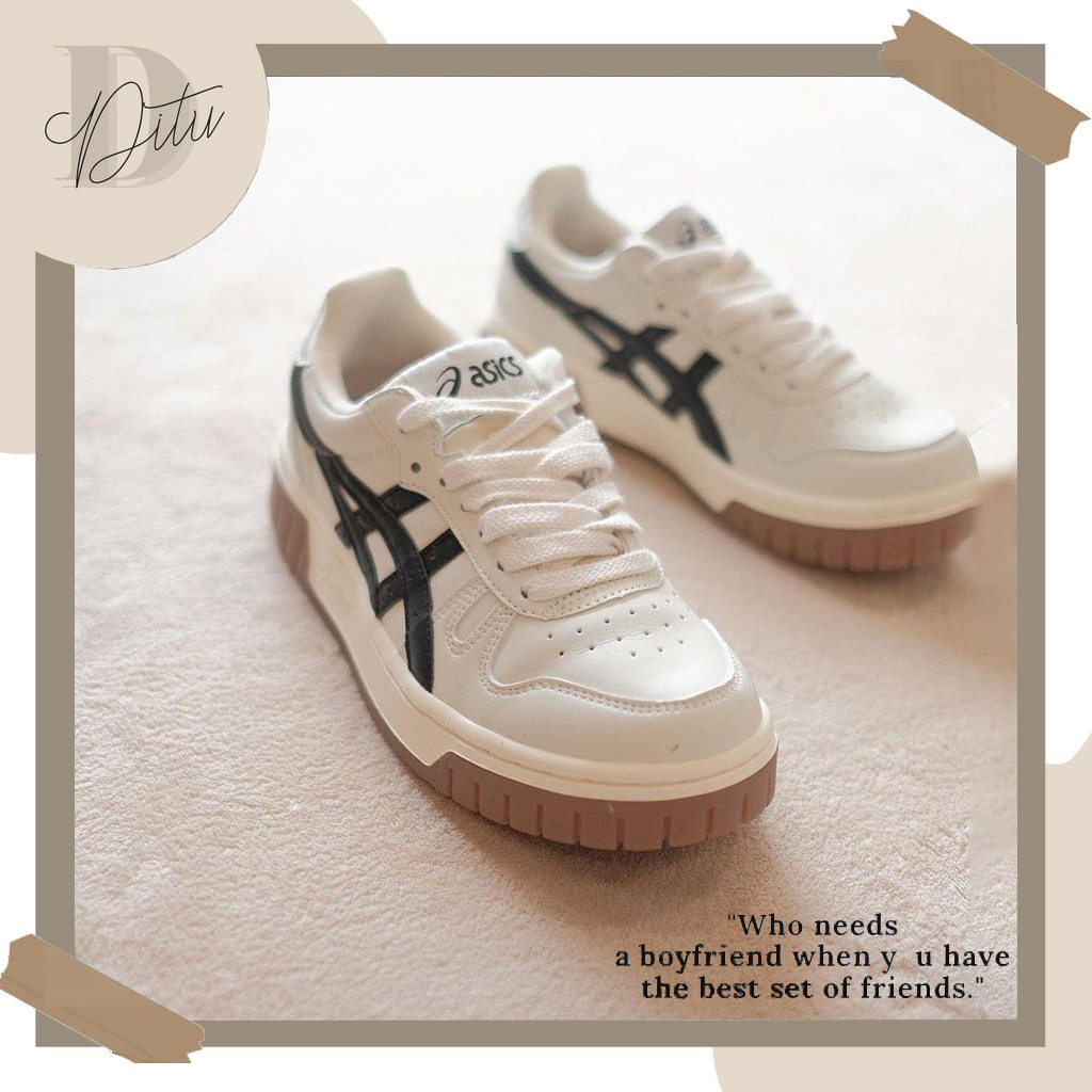 Giày Asics Court MZ Nam Nữ, Giày Đế Cao Su Asics Court Cream Black Gum Hàng Cao Cấp Full Box