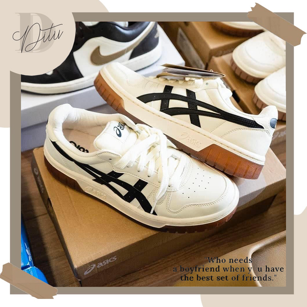 Giày Asics Court MZ Nam Nữ, Giày Đế Cao Su Asics Court Cream Black Gum Hàng Cao Cấp Full Box