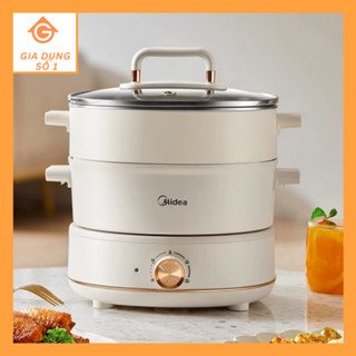 Nồi lẩu kèm hấp MIDEA dung tích HGC232303W, thiết kế 3 tầng, vỉ hấp chất liệu inox, tốc độ hấp cực nhanh