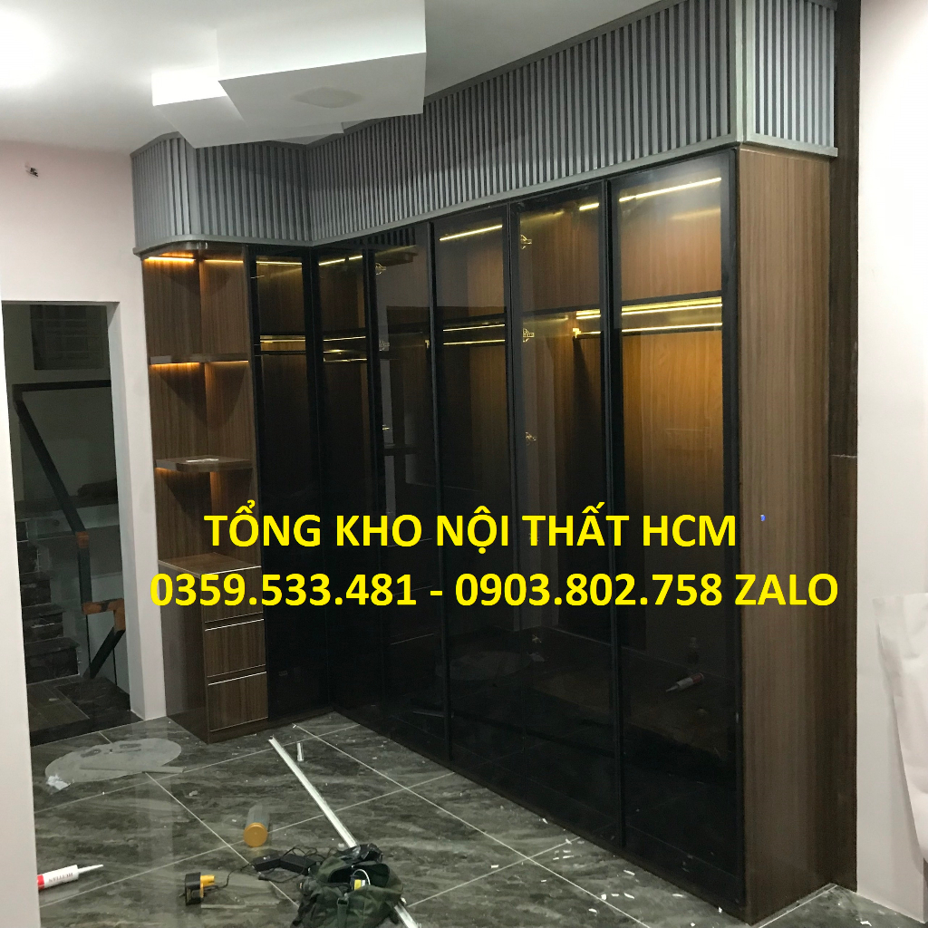 Tủ Quần Áo Khung Nhựa Cánh Nhôm Kính Kèm Led Đủ Màu Cao Cấp