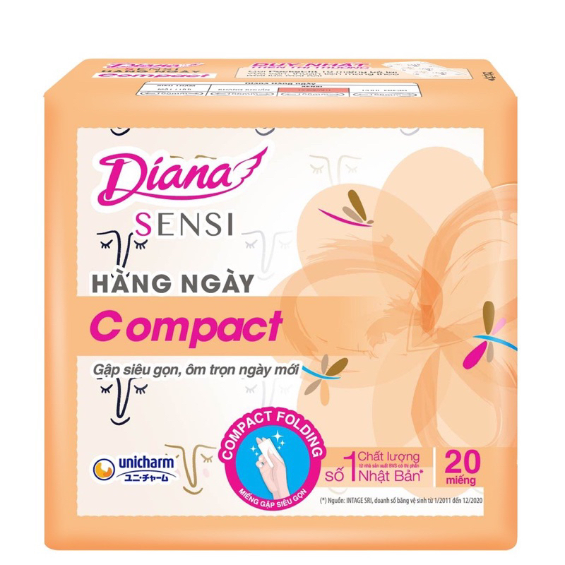 Băng vệ sinh Diana Hàng ngày Sensi Compact gói 20 miếng mỏng nhẹ 15.5mm