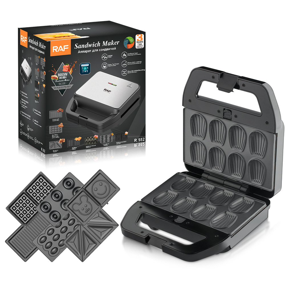 Máy Kẹp Nướng Bánh Mì RAF 7 Khay Nướng Bánh Đôi Công Suất Lớn 800W, Vệ Sinh Dễ Dàng