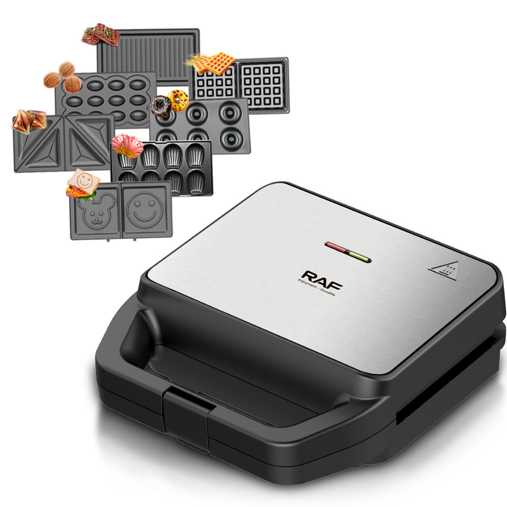 Máy Kẹp Nướng Bánh Mì RAF 7 Khay Nướng Bánh Đôi Công Suất Lớn 800W, Vệ Sinh Dễ Dàng