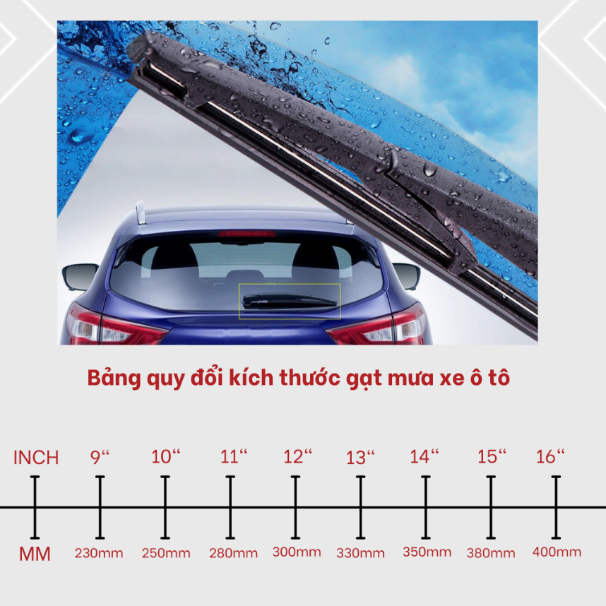 Gạt mưa sau xe oto,gạt mưa sau xe hơi dòng Hyundai Creta, Getz, i10, i20, I30, Kona, Santafe, Solaris, Starex, Tucson...