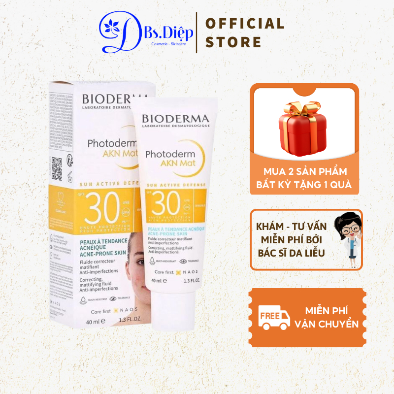 Kem Chống Nắng Bioderma Photoderm AKN Mat SPF30 Dành Cho Da Dầu Mụn 40ml (Mẫu Mới)