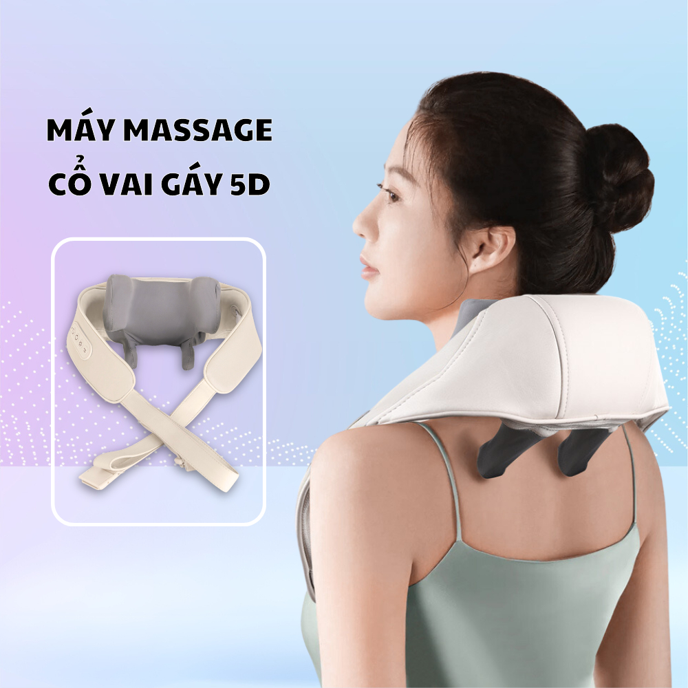 Máy massage cổ vai gáy 5D, Đai massage đa năng xoa bóp dây ấn mô phỏng bàn tay người kèm nhiệt NTC cao cấp, BH 12 tháng