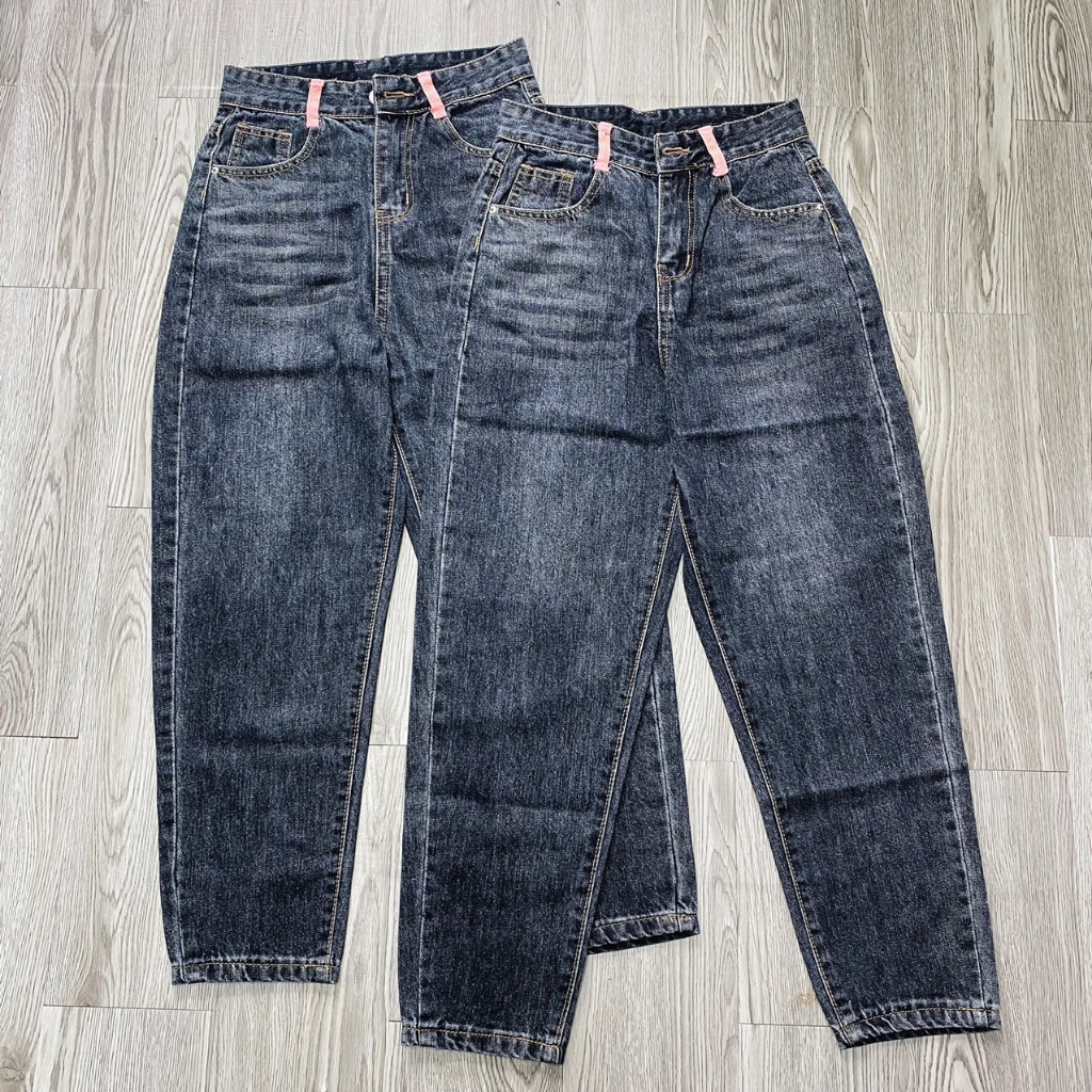 -20100 Quần jean nữ baggy lưng cao ,quần bò nữ cạp cao dáng thụng không co giãn túi sau thêu QC HOT 2023