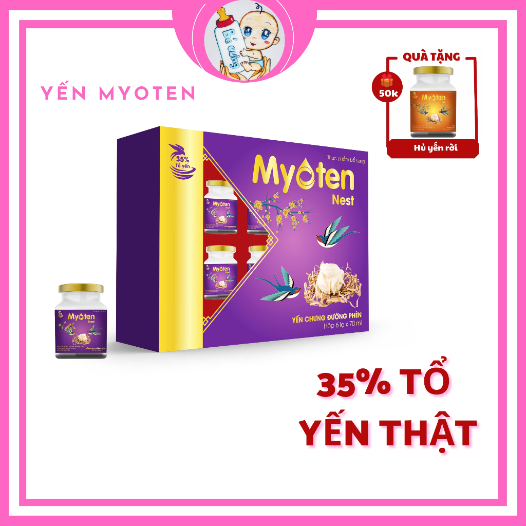Yến sào khánh hòa, tổ yến chưng sẵn myoten  - hộp quà 6  Hũ 35% 70ml yến sào cho bé người lớn dùng h
