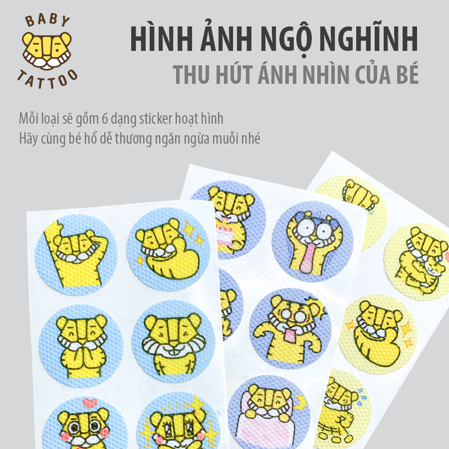 BABY TATTOO Miếng Dán Chống Muỗi, Côn Trùng Cho Trẻ Em Từ Thiên Nhiên Hương Thảo Dược Nhẹ Nhàng 1 hộp 24 miếng