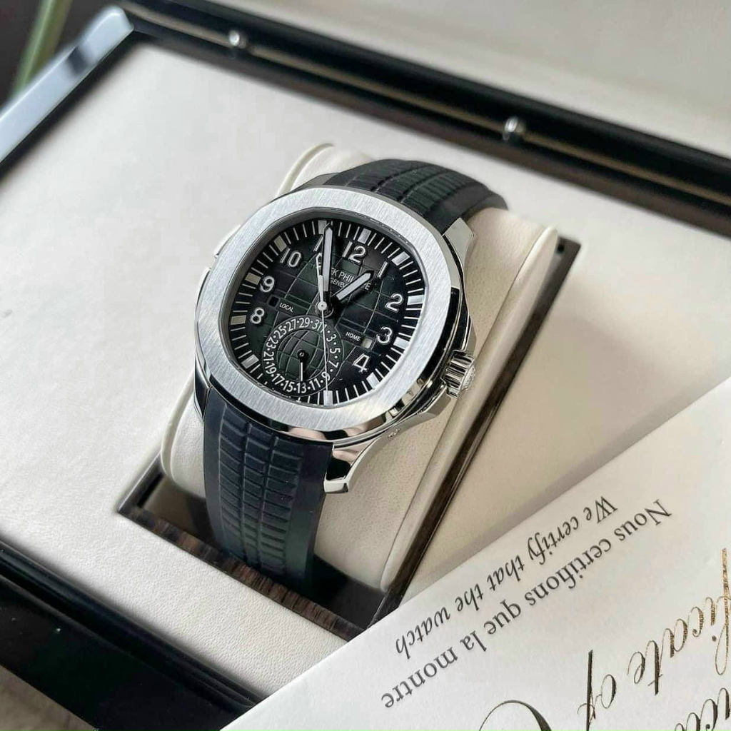 Đồng hồ Nam PT cơ tự động 4kim máy Nhật size 41mm mặt đen vỏ trắng dây cao su