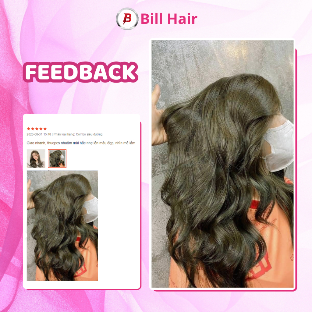 Thuốc nhuộm tóc NÂU LẠNH ÁNH RÊU không tẩy, lên từ nền đen, tặng kèm găng tay và oxy | Bill Hair, Billhair