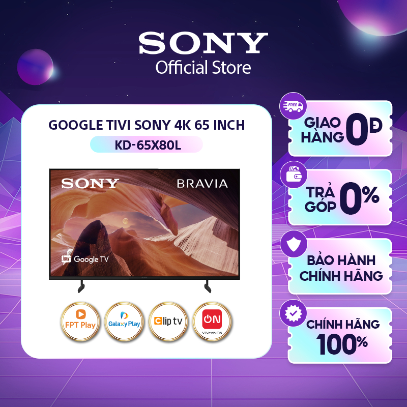 [Mã ELRE20 giảm 20% tối đa 2TR] Google Tivi Sony 4K 65 Inch KD-65X80L (Mới 2023) - Miễn Phí Lắp Đặt